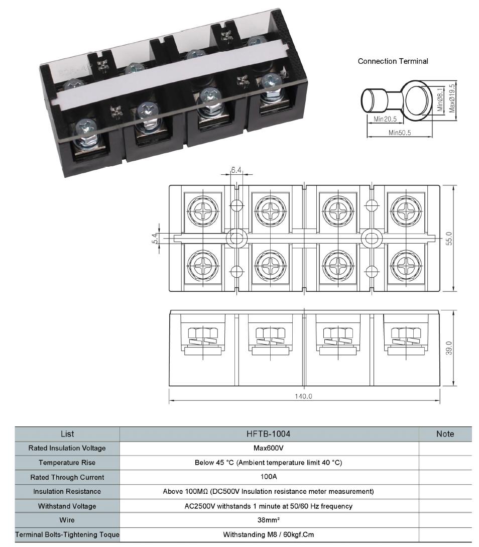 Cầu đấu dây 60A 4P (HFTB-604) - Hivero